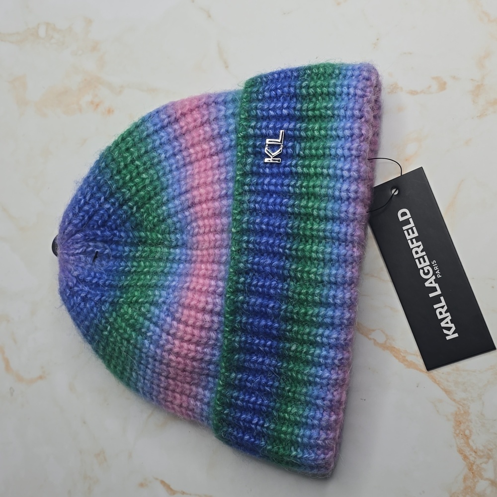 Karl Lagerfeld Multicolor Striped Beanie NWT